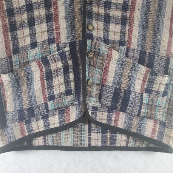 Vtg sz L Plaid Grandpa Vest Wool Button Up Sleeveless Boxy Oversized Grandpacore - Picture 7 of 9